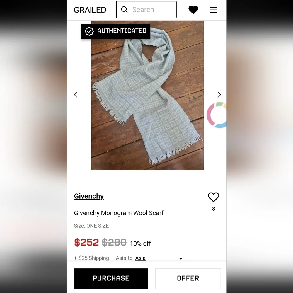 Givenchy Monogram Wool Scarf In Grey, Men' original price $252 dollar - Picture 2 of 7